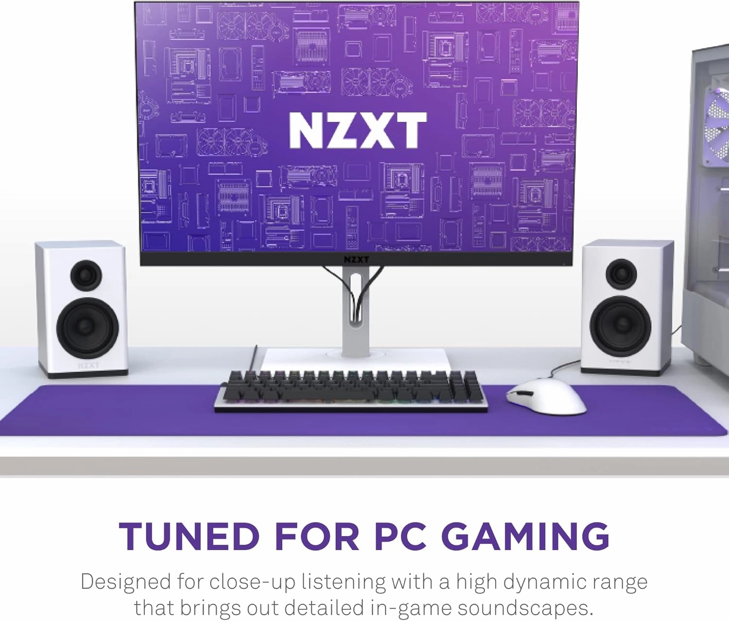 NZXT Relay PC Gaming Desktop Speakers - AP-SPKW2-US - Bookshelf-Style Design - 80 Watts - High Dynamic Range - Silk Dome Tweeters - Glass Fiber Woofers - White
