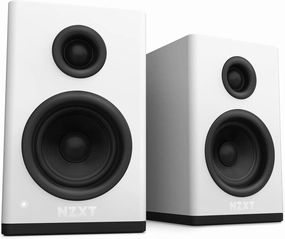 NZXT Relay PC Gaming Desktop Speakers - AP-SPKW2-US - Bookshelf-Style Design - 80 Watts - High Dynamic Range - Silk Dome Tweeters - Glass Fiber Woofers - White bookshelf speakers,compact stereo speakers,hi-fi shelf speakers,
