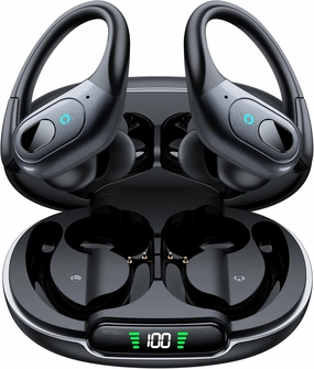 occiam Wireless Earbuds Bluetooth 5.3 Sport Headphonese with LED Charging Case, 90H Playback Sweatproof Over Ear Running Ear Buds with Earhooks Workout Earphones for iOS Android,Black over-ear headphones,closed back headphones,wireless studio cans,