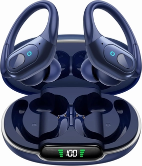 occiam Wireless Earbuds Bluetooth 5.3 Sport Headphonese with LED Charging Case, 90H Playback Sweatproof Over Ear Running Ear Buds with Earhooks Workout Earphones for iOS Android,Deep Blue over-ear headphones,closed back headphones,wireless studio cans,