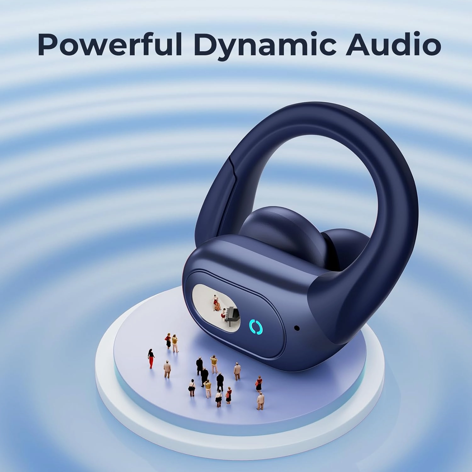 occiam Wireless Earbuds Bluetooth 5.3 Sport Headphonese with LED Charging Case, 90H Playback Sweatproof Over Ear Running Ear Buds with Earhooks Workout Earphones for iOS Android,Deep Blue
