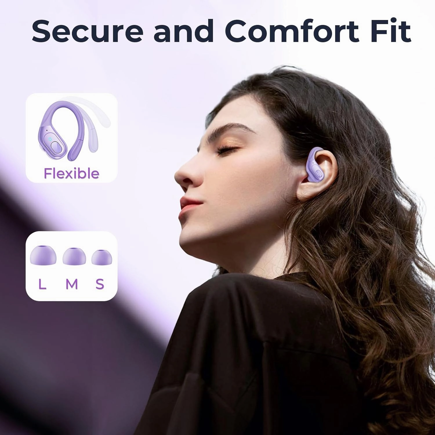 occiam Wireless Earbuds Bluetooth 5.3 Sport Headphonese with LED Charging Case, 90H Playback Sweatproof Over Ear Running Ear Buds with Earhooks Workout Earphones for iOS Android,Purple