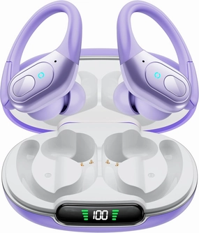occiam Wireless Earbuds Bluetooth 5.3 Sport Headphonese with LED Charging Case, 90H Playback Sweatproof Over Ear Running Ear Buds with Earhooks Workout Earphones for iOS Android,Purple over-ear headphones,closed back headphones,wireless studio cans,