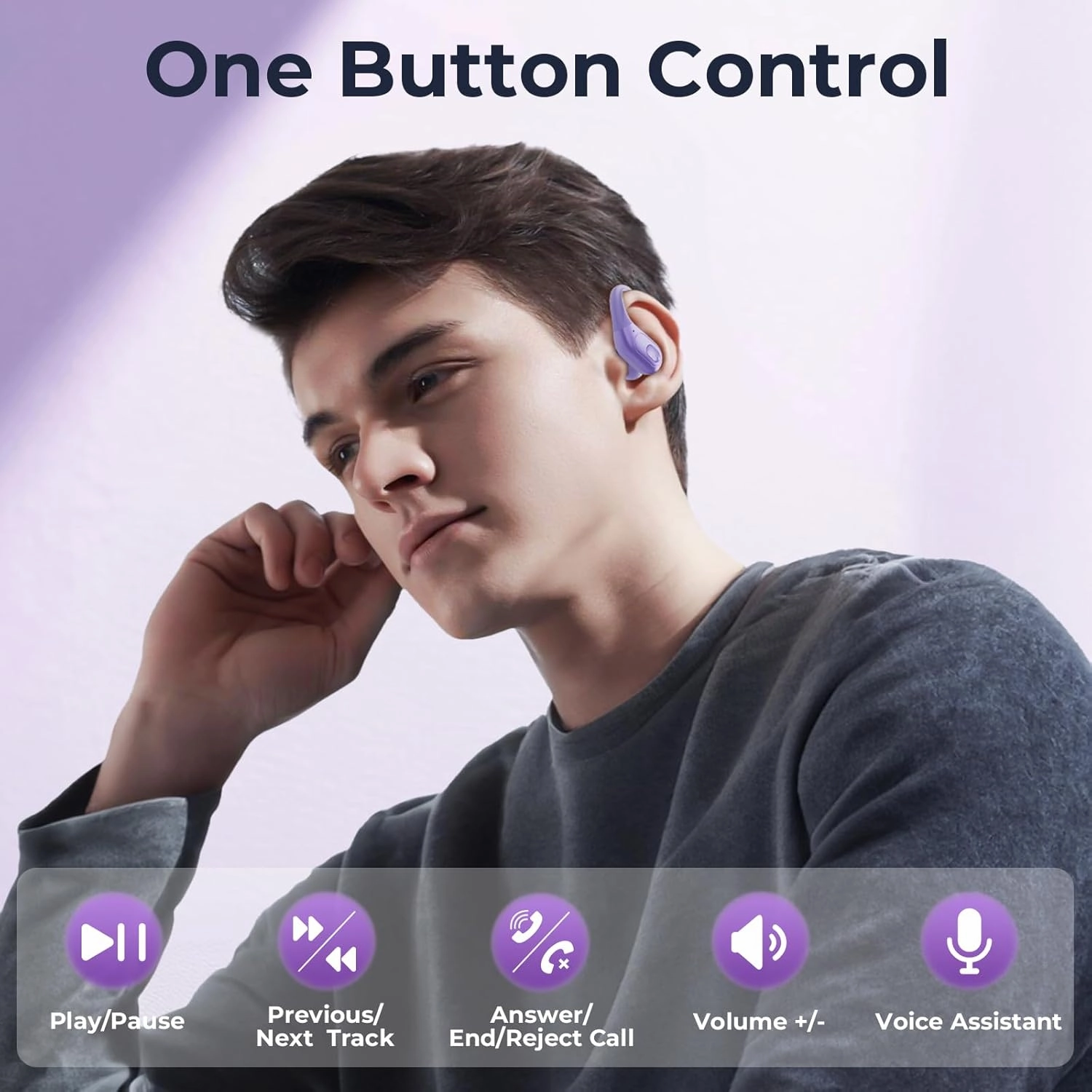 occiam Wireless Earbuds Bluetooth 5.3 Sport Headphonese with LED Charging Case, 90H Playback Sweatproof Over Ear Running Ear Buds with Earhooks Workout Earphones for iOS Android,Purple