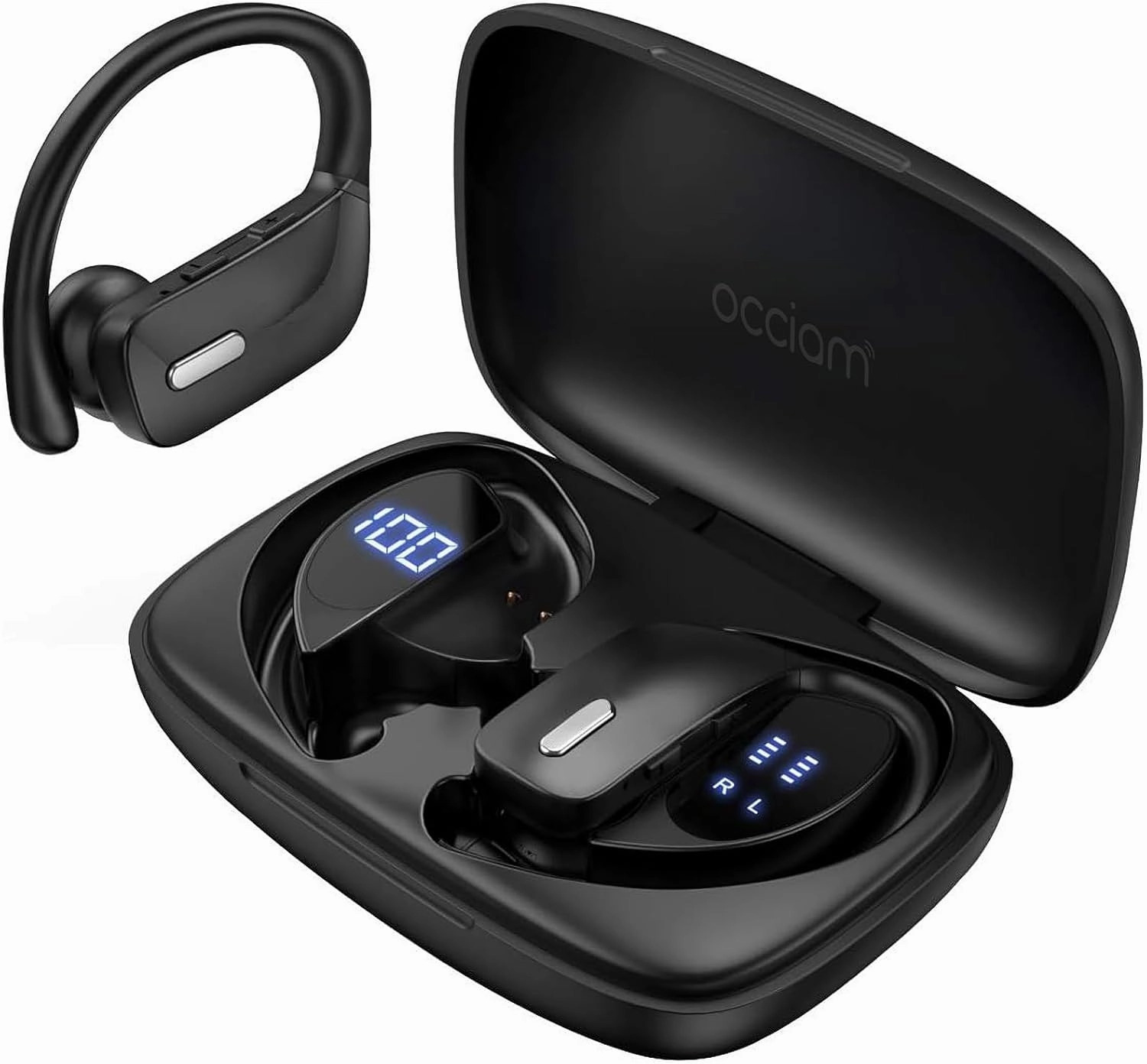 occiam Wireless Earbuds Bluetooth Headphones 48H Play Back Earphones in Ear Waterproof with Microphone LED Display for Sports Running Workout Black TWS earbuds,compact wireless buds,Bluetooth ear tips,