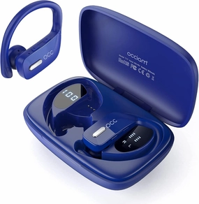 occiam Wireless Earbuds Bluetooth Headphones 48H Play Back Earphones in Ear Waterproof with Microphone LED Display for Sports Running Workout Blue wireless earbuds,Bluetooth earphones,true wireless stereo,