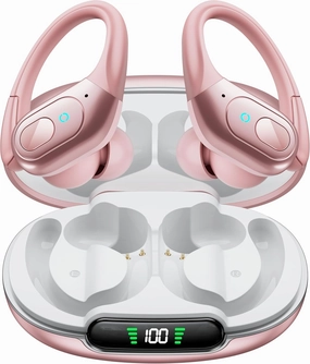 occiam Wireless Earbuds Bluetooth Headphones 90H Playback Sport Ear Buds with Earhook LED Display Charging Case in Ear Sweatproof Running Earphones for Workout iOS Android Cellphone,Rose Gold wireless earbuds,Bluetooth earphones,true wireless stereo,