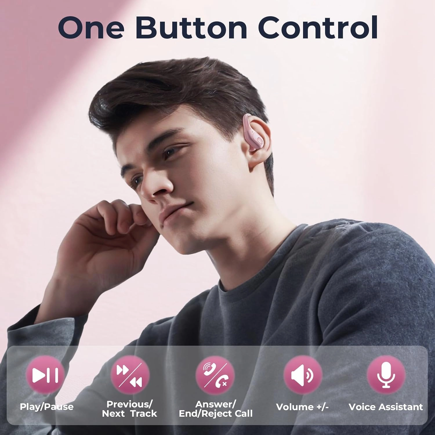 occiam Wireless Earbuds Bluetooth Headphones 90H Playback Sport Ear Buds with Earhook LED Display Charging Case in Ear Sweatproof Running Earphones for Workout iOS Android Cellphone,Rose Gold