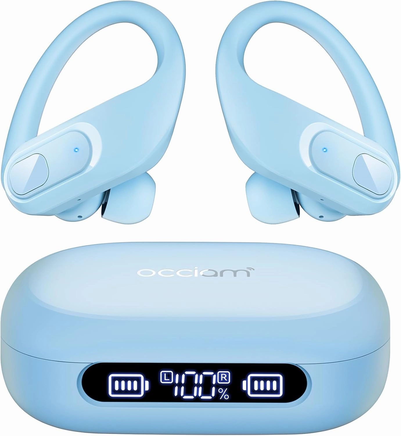 occiam Wireless Earbuds Bluetooth Headphones 96Hrs Playback Sport Ear Buds with Earhooks Microphone in-Ear Earphones Stereo Sound for Laptop Pad Phones Workout Running Exercise Gym Sky Blue TWS earbuds,compact wireless buds,Bluetooth ear tips,