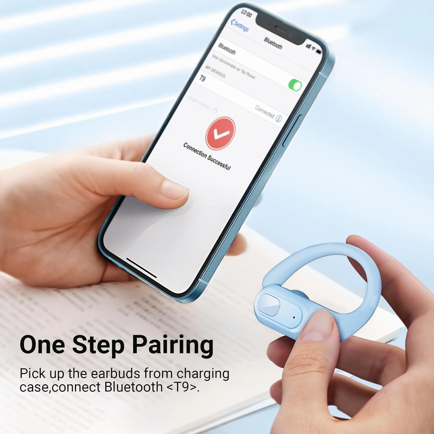 occiam Wireless Earbuds Bluetooth Headphones 96Hrs Playback Sport Ear Buds with Earhooks Microphone in-Ear Earphones Stereo Sound for Laptop Pad Phones Workout Running Exercise Gym Sky Blue