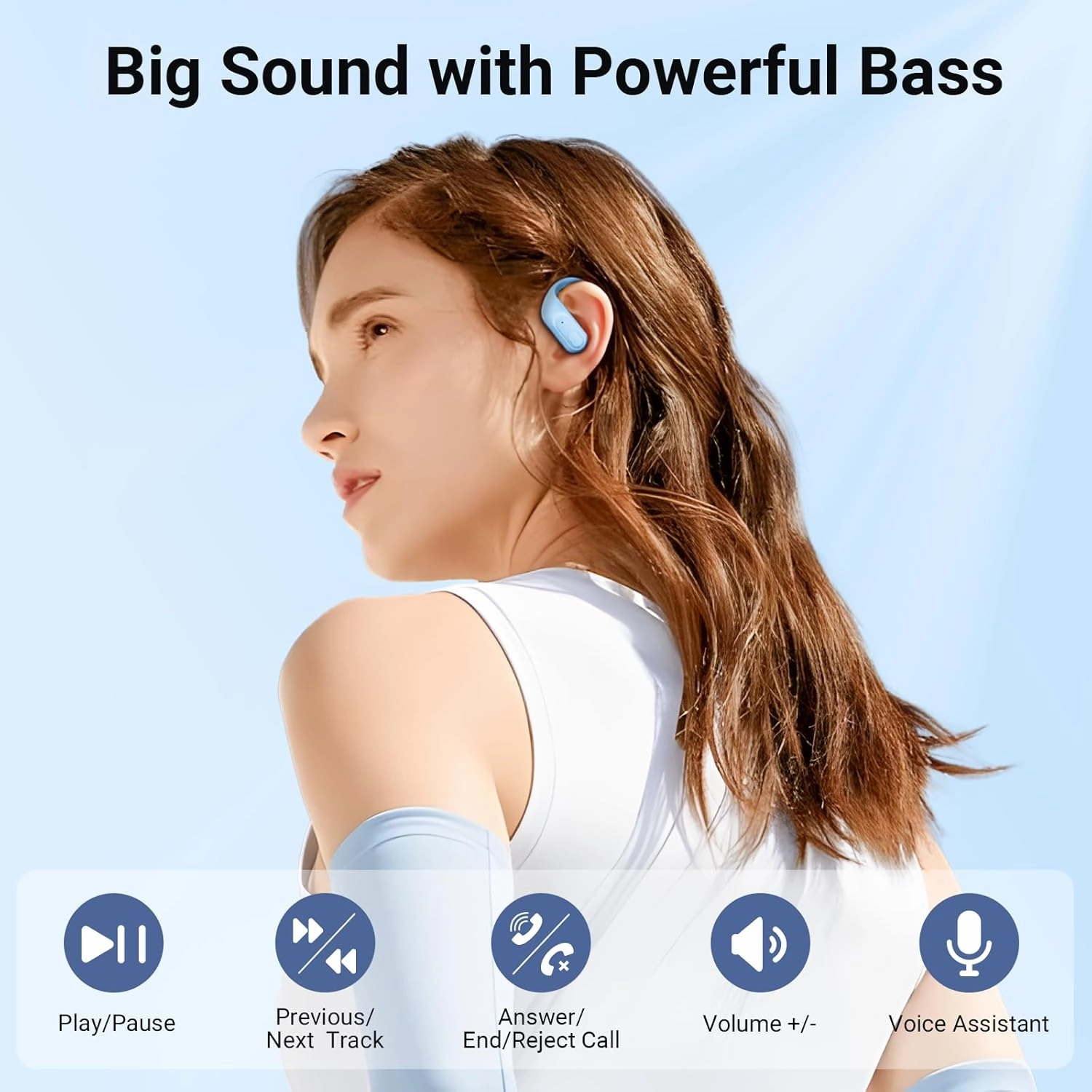 occiam Wireless Earbuds Bluetooth Headphones 96Hrs Playback Sport Ear Buds with Earhooks Microphone in-Ear Earphones Stereo Sound for Laptop Pad Phones Workout Running Exercise Gym Sky Blue