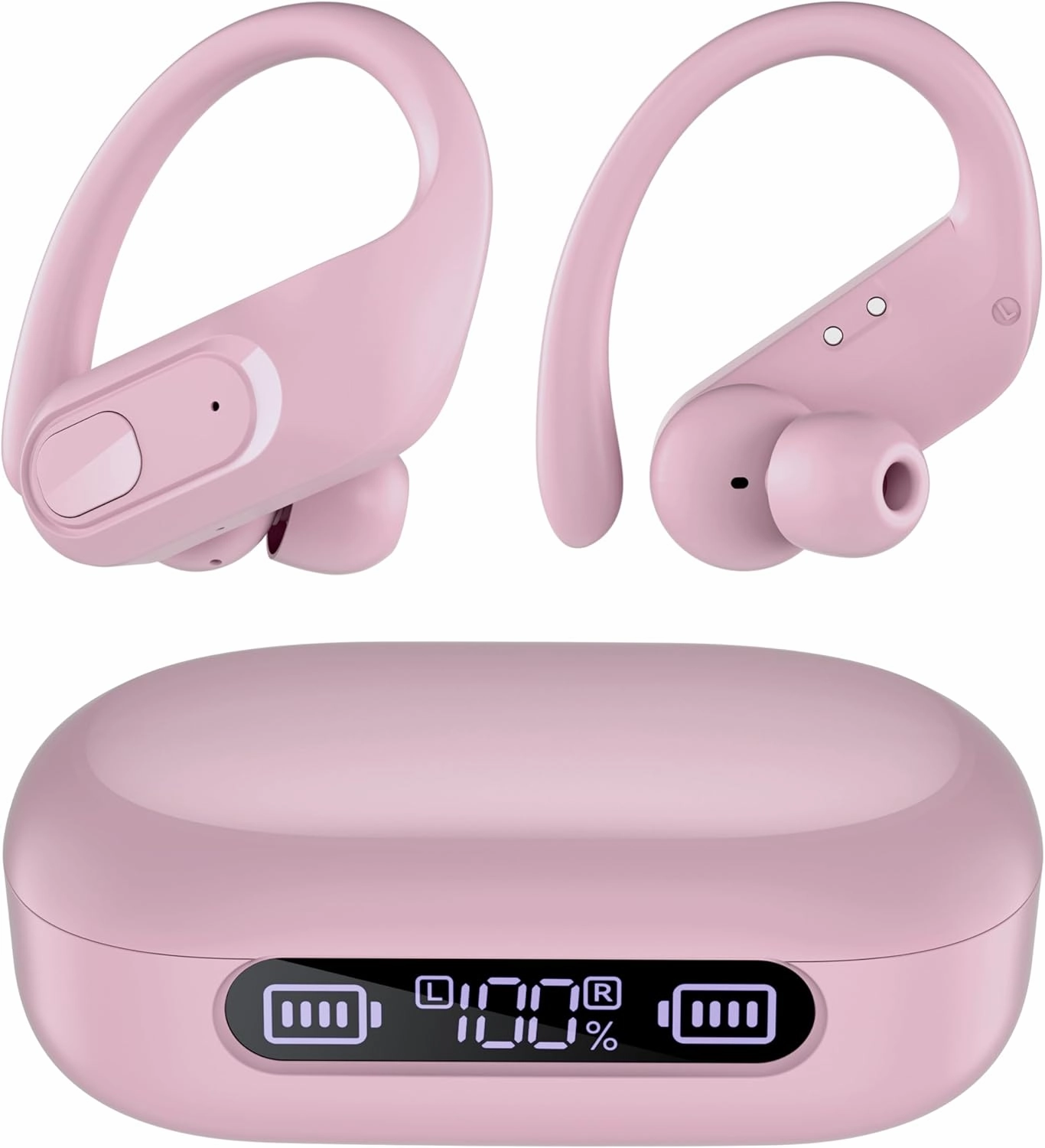 occiam Wireless Earbuds Bluetooth Headphones Ear Buds 96Hrs Playback Sport Over-Ear Waterproof Wireless Headphones Earphones with Earhooks ENC Mics Clear Call for Sport Running Workout Dusty Pink over-ear headphones,closed back headphones,wireless studio c