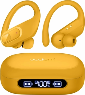 occiam Wireless Earbuds Bluetooth Headphones Ear Buds 96Hrs Playback Sport Over-Ear Waterproof Wireless Headphones Earphones with Earhooks ENC Mics Clear Call for Sport Running Workout Yellow over-ear headphones,closed back headphones,wireless studio cans,