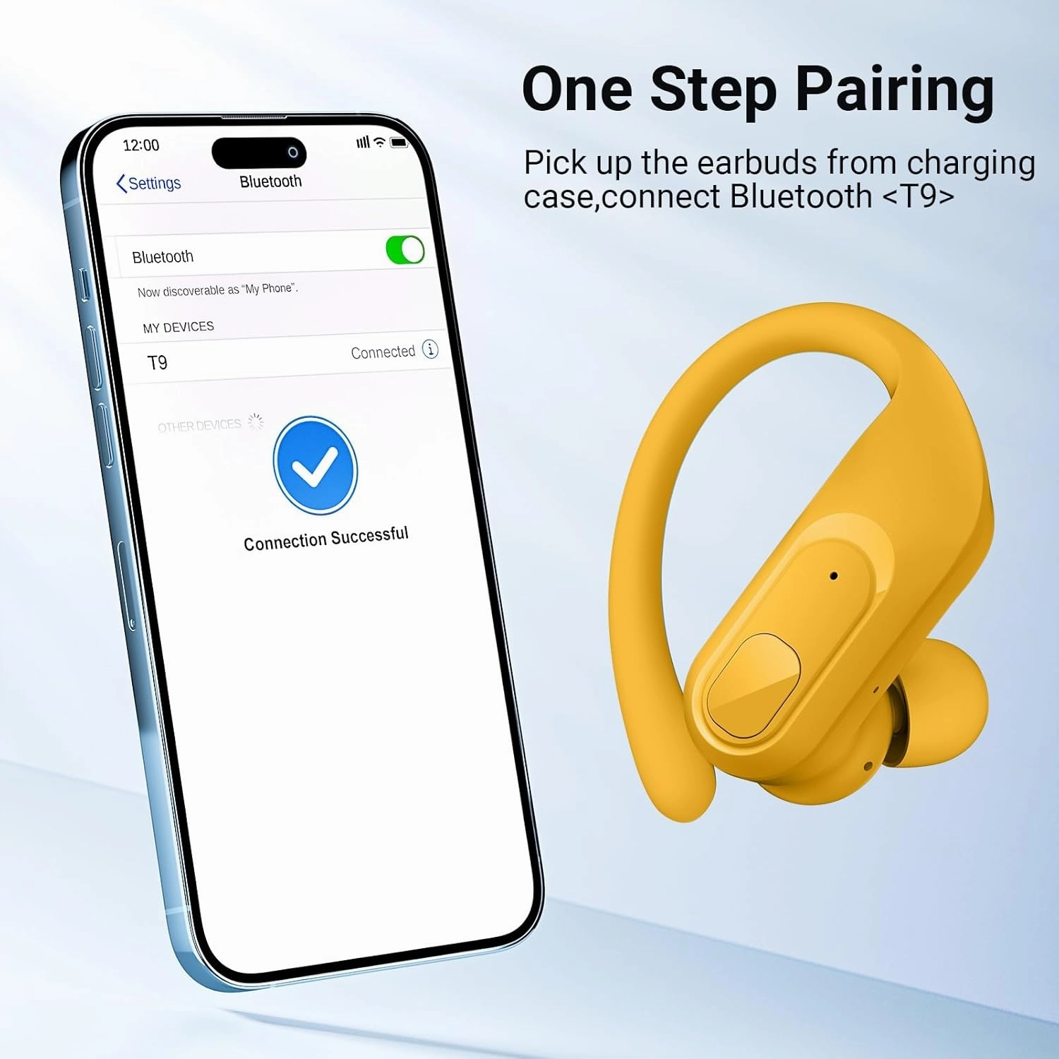 occiam Wireless Earbuds Bluetooth Headphones Ear Buds 96Hrs Playback Sport Over-Ear Waterproof Wireless Headphones Earphones with Earhooks ENC Mics Clear Call for Sport Running Workout Yellow