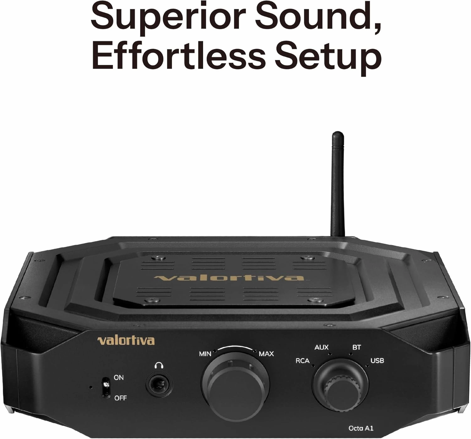 Octa A1 Stereo Integrated Amplifier | BT, RCA, AUX, USB Inputs | Subwoofer, Headphone Outputs | 2.1 Channel 35W HiFi Amp for Modern Home Audio System (Midnight Black)