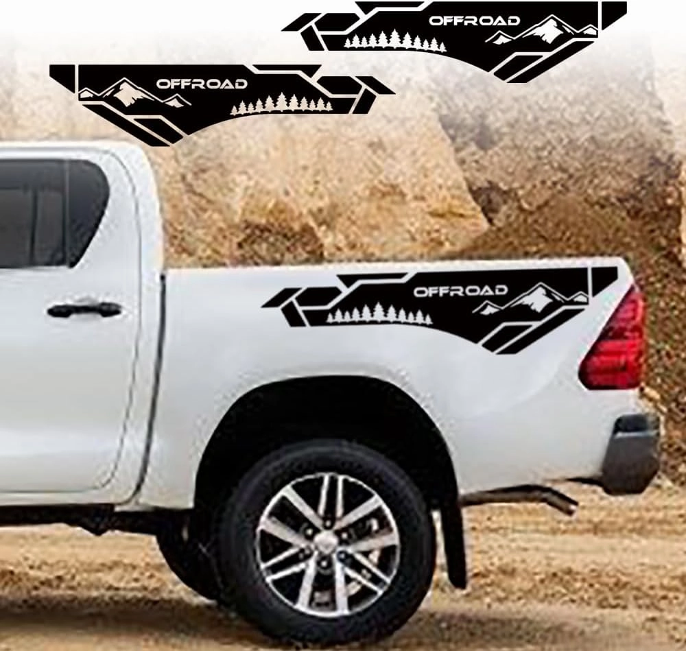 Off Road Mountains Forest Graphic Vinyl Stripe Decoration Accessories Sticker Universal Decorative Sticker Trunk Car Decal for Pickup Trucks (2Pcs) (Gloss Black) vinyl accessories,turntable parts,record player tools,
