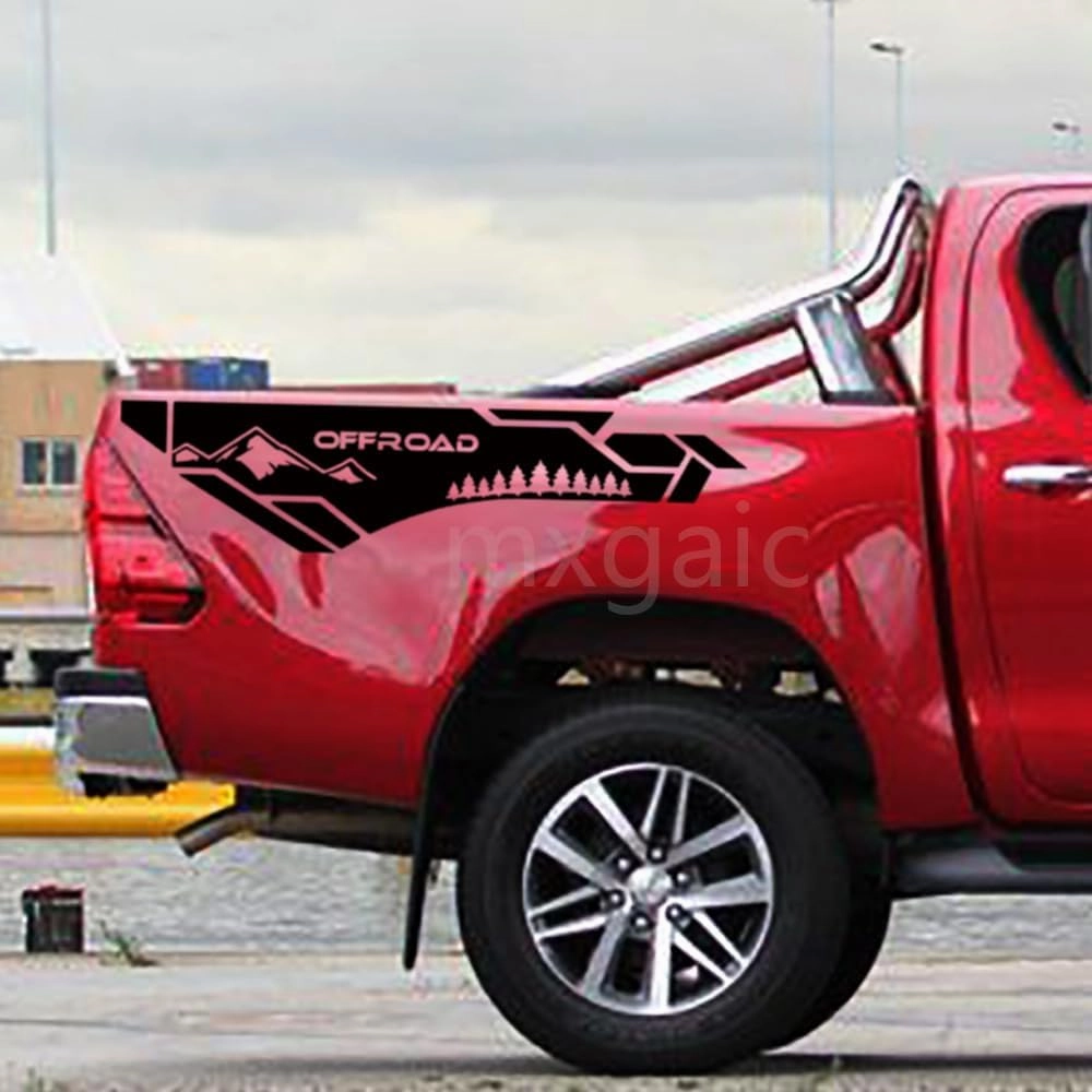 Off Road Mountains Forest Graphic Vinyl Stripe Decoration Accessories Sticker Universal Decorative Sticker Trunk Car Decal for Pickup Trucks (2Pcs) (Gloss Black)