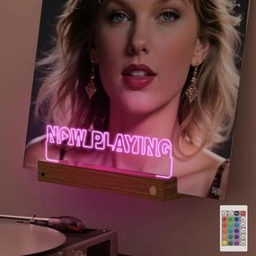 OkiyiD Light Up Now Playing Vinyl Record Stand Wall Mount, Record Holder Wall Display Decor, LED Wooden Base 16 Color Changing with Remote Control,Vinyl Album Storage Gifts for Music Lovers Room Decor vinyl accessories,turntable parts,record player tools,