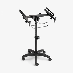 On-Stage MIX-400 V2 Mobile Mixer Stand: Rolling platform for mixers, laptops, controllers. Height adjustable (28"-38"), rackmount compatible, headphone hanger. Portable, black finish. rackmount gear,audio rack equipment,studio rackmounts,