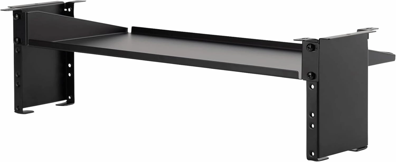 On-Stage WSA7520 Two-Space Rack Mount (Under-Furniture 2U Rack Bracket with Optional Shelf, Securely Holds Rackmount Components, WS7500 Workstation Accessory, Steel Construction, Black) rackmount gear,audio rack equipment,studio rackmounts,