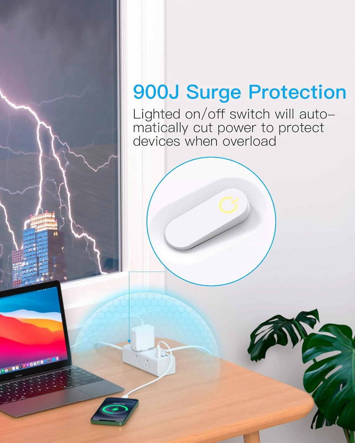 One Beat 10Ft Extension Cord with Multiple Outlets,Flat Plug Power Strip Surge Protector with 10 Ft Long Cord,6 Outlet 3 USB Ports (1USB C),Multi Outlet Wall Plug for Travel,College,Dorm Essentials