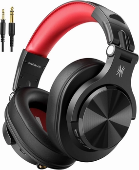 OneOdio A70 Bluetooth Over Ear Headphones, Wireless Headphones w/ 72H Playtime, Hi-Res, 3.5mm/6.35mm Wired Audio Jack for Studio Monitor & Mixing DJ Guitar AMP, Computer Laptop PC Tablet - Red over-ear headphones,closed back headphones,wireless studio 