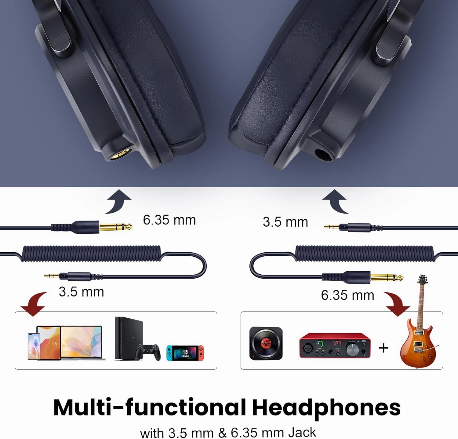 OneOdio A71 Hi-Res Studio Recording Headphones - Wired Over Ear Headphone with SharePort, Monitoring Mixing Foldable Headset with Stereo Sound, 3.5/6.35MM Jack for PC Computer DJ Guitar-Navy Blue