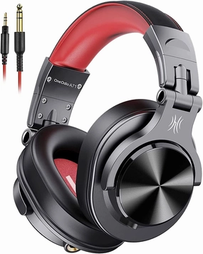 OneOdio A71 Hi-Res Studio Recording Headphones - Wired Over Ear Headphones with SharePort, Monitoring Mixing Foldable Headset with Stereo Sound, 3.5/6.35MM Jack for PC Computer DJ Guitar-Red over-ear headphones,closed back headphones,wireless studio cans,