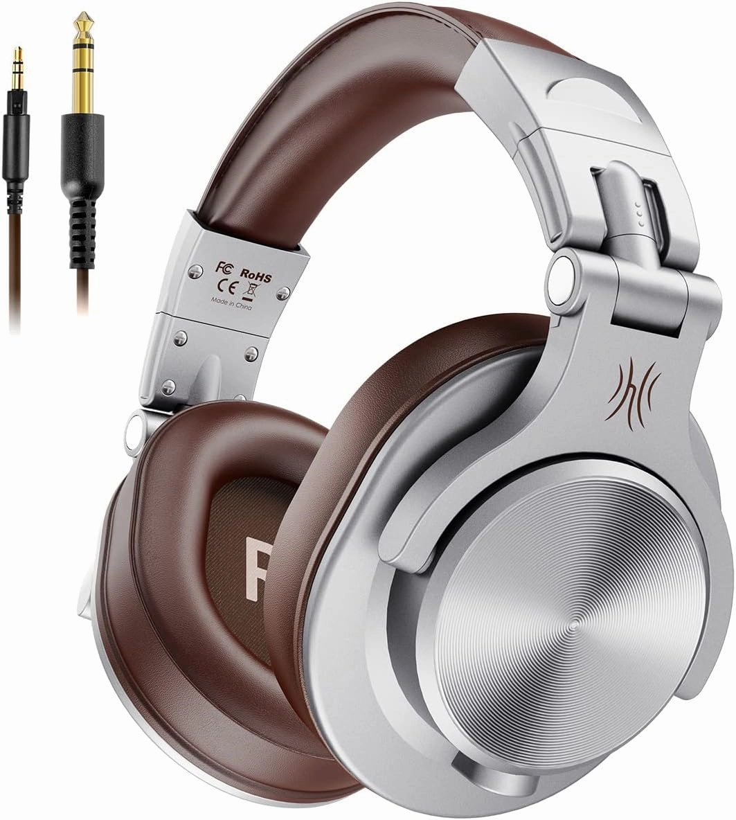 OneOdio A71 Hi-Res Studio Recording Headphones - Wired Over Ear Headphones with SharePort, Monitoring Mixing Foldable Headset with Stereo Sound, 3.5/6.35MM Jack for PC Computer DJ Guitar-Silver over-ear headphones,closed back headphones,wireless studio can