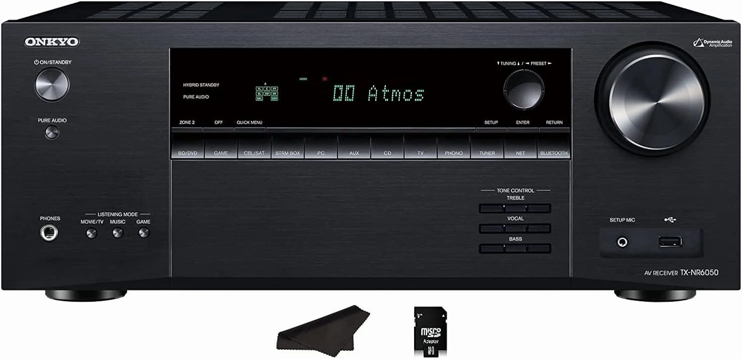 Onkyo TX-NR6050   7.2 Channel Network Home Theater | Smart AV Receiver | 8K/60, 4K/120Hz | 90W | HDR | VRR | DTS | Dolby Atmos | ALLM | QFT | Includes Kwalicable Micro SD Card & Cleaning Cloth AV receiver,surround receiver,home theater amplifier,