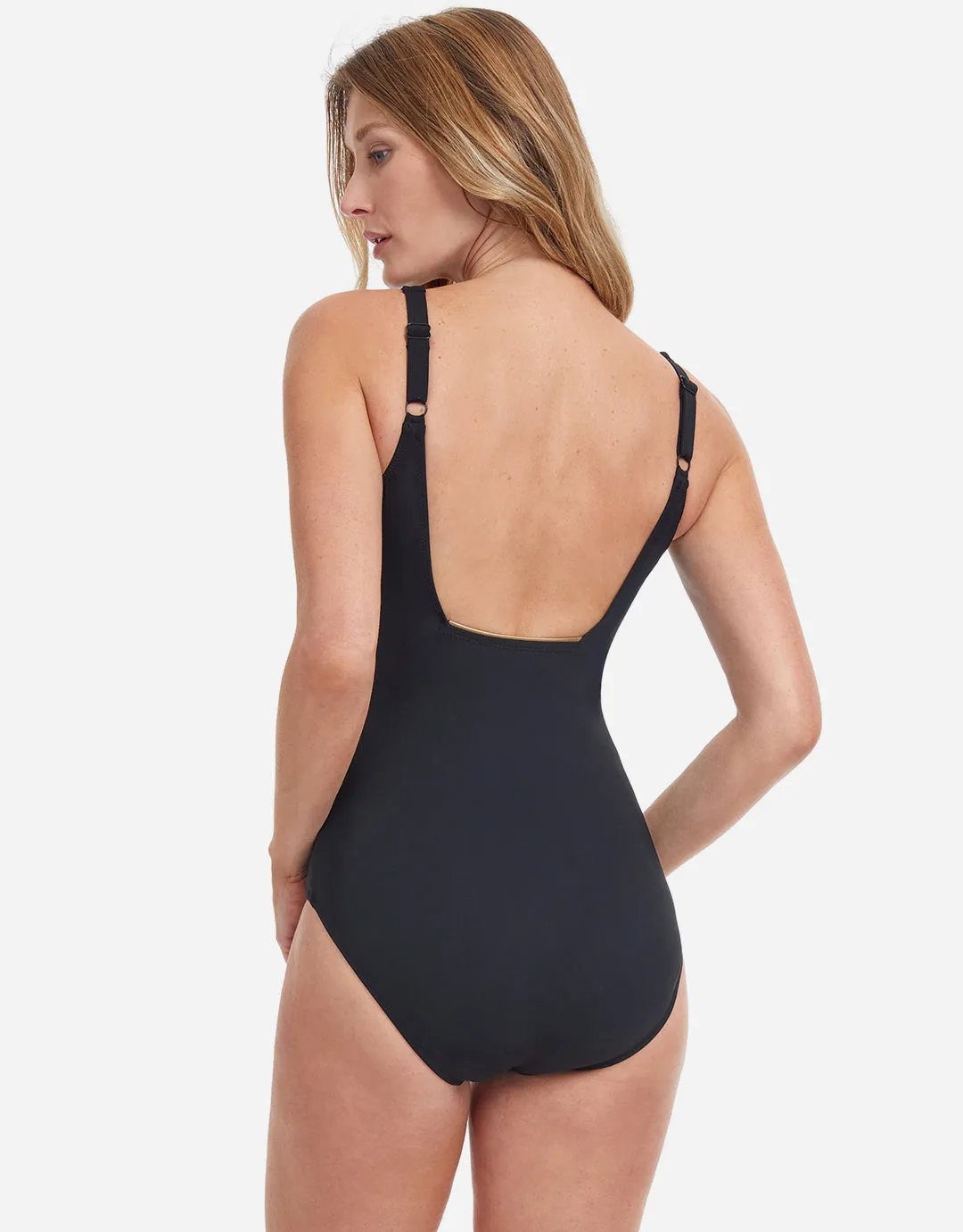 Onyx Square Neck Tank Swimsuit - Black and Gold