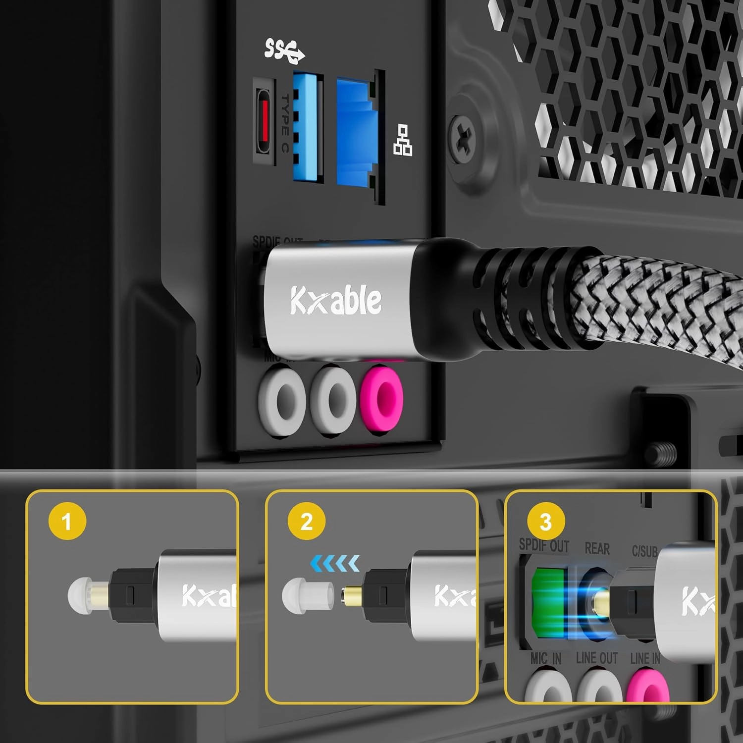 Optical Audio Cable 10 FT, Digital Audio Cable, Toslink Fiber Optic Cord, [Nylon Braided, Slim Aluminum Shell, Gold Plated Connector], for Home Theater, Sound Bar, PS4, Xbox, TV and More