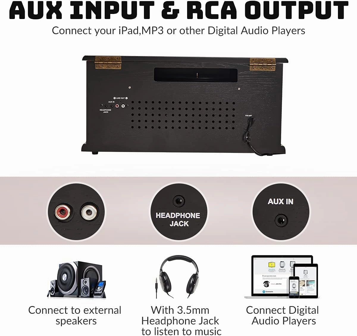 ORCC 10-in-1 Record Player, Nostalgic Turntable for Vinyl Record with Bluetooth, 2 Built-in Speakers, CD, Cassette, AM/FM Radio, USB, SD Slot, Remote Control