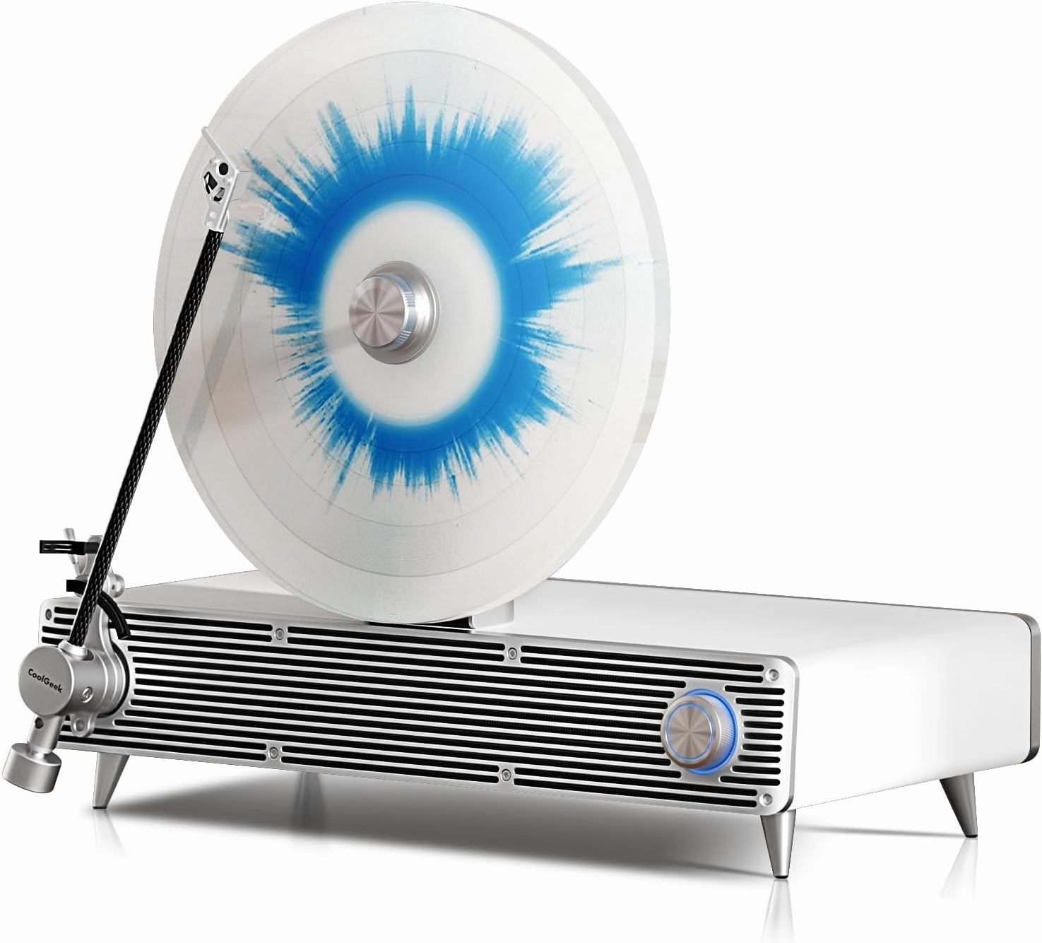 Original Upright Vinyl Turntable, Record Player with Cartridge AT-3600L Stylus Head | Hybrid Mid/Treble Driver and Subwoofer | Bluetooth and Vinyl Record Player (White) balanced output player,audiophile player,hi-res digital player,