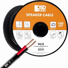 OSD 14/2 Speaker Wire 14 AWG/Gauge 2 Conductor 100FT UL List in Wall Direct Burial Graded CL2/CL3 Oxygen Free Copper OFC - Black speaker cable,audio wire,hi-fi speaker cord,