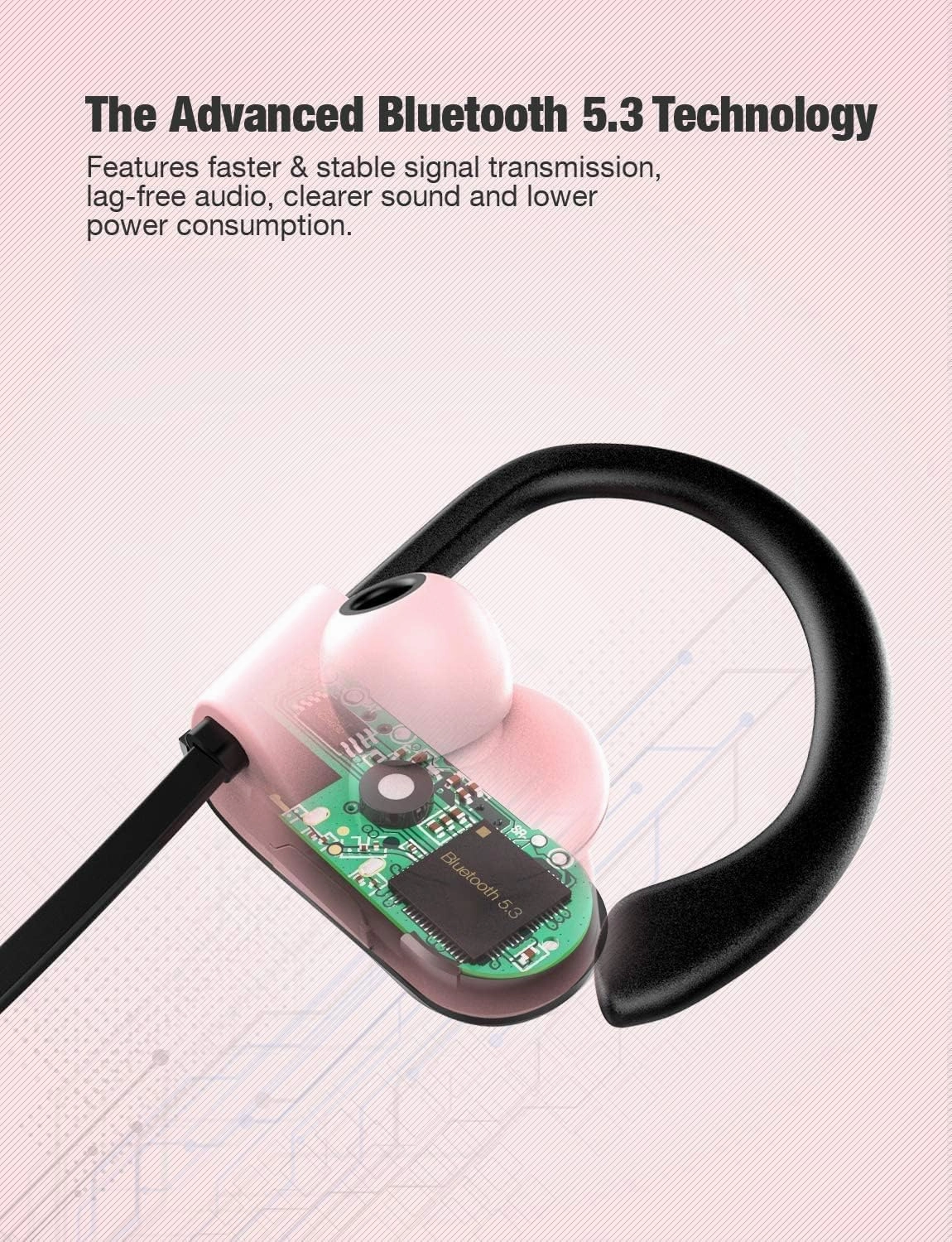 Otium Bluetooth Headphones, Wireless Headphones IPX7 Waterproof Sports Earbuds 15H Playtime with Mic HD Stereo Sound Sweatproof in-Ear Earphoones Noise Cancelling Headsets Gym Running Workout Pink
