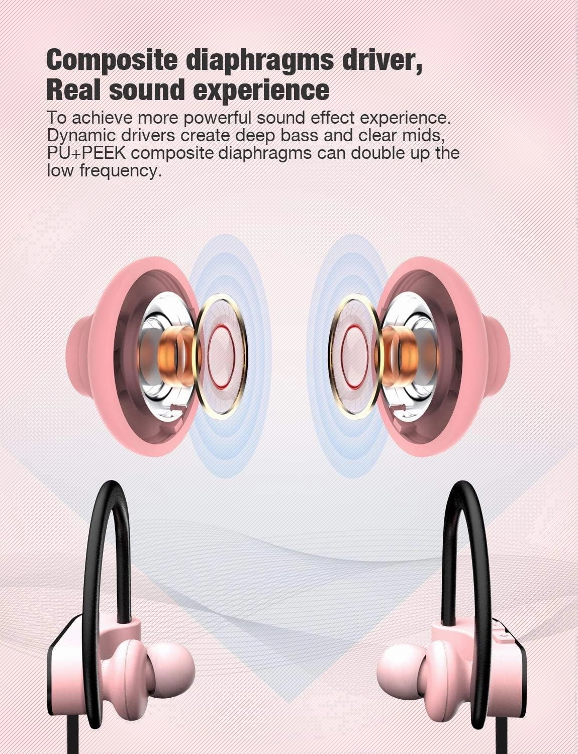 Otium Bluetooth Headphones, Wireless Headphones IPX7 Waterproof Sports Earbuds 15H Playtime with Mic HD Stereo Sound Sweatproof in-Ear Earphoones Noise Cancelling Headsets Gym Running Workout Pink
