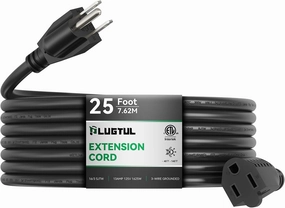 Outdoor Extension Cord 25 FT Waterproof, 16/3 Gauge Black Heavy Duty 3 Prong Extension Cord, 13A 1625W SJTW, ETL Listed, Great for Garden and Home power cord,hi-fi power cable,AC power lead,