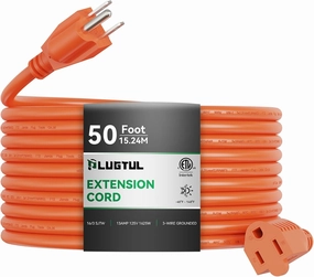Outdoor Extension Cord 50 FT Waterproof, 16/3 Gauge Heavy Duty 3 Prong Extension Cord, 13A 1625W SJTW, ETL Listed, Great for Garden and Home, Orange power cord,hi-fi power cable,AC power lead,