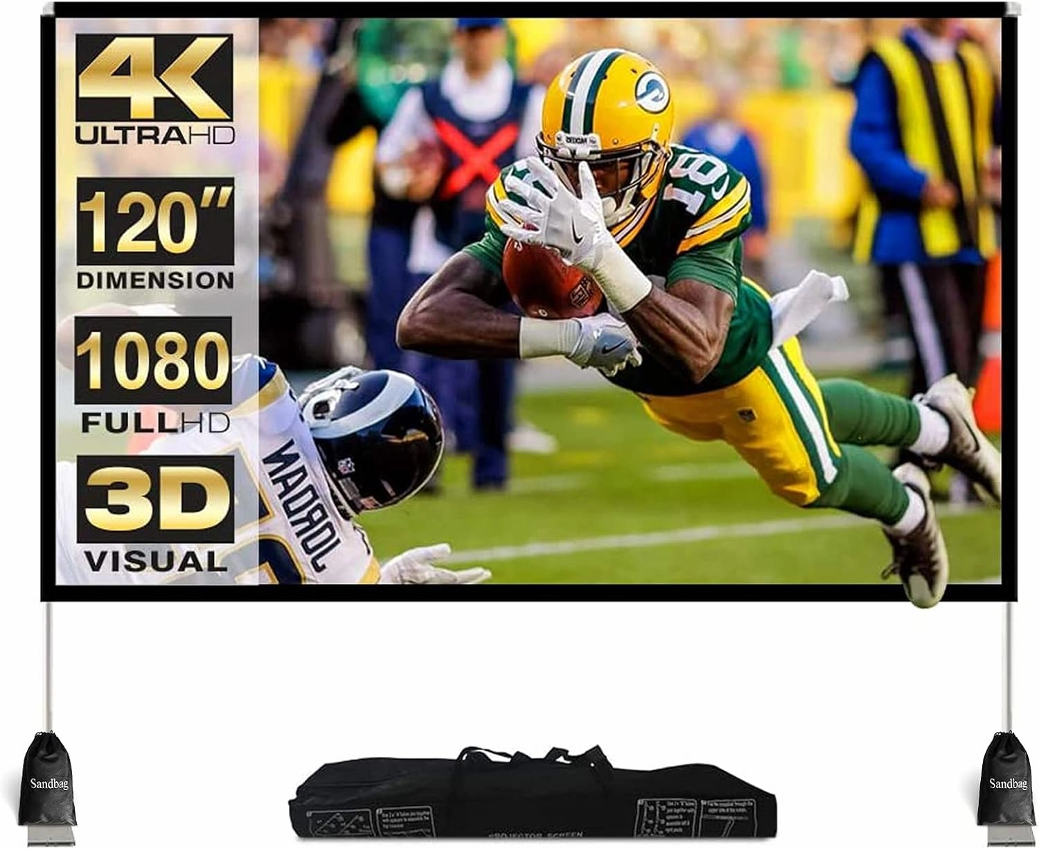 Outdoor Projector Screen with Stand 120 Inch: Foldable Movie Projection Screens - Portable Frame Screen for Home Theater & Camping 3D 4K HD Compatible Includes Carry Bag home cinema system,5.1 home theater,surround sound package,
