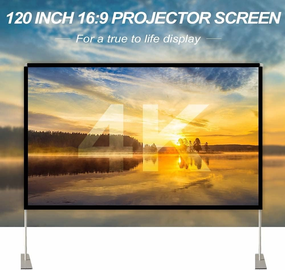 Outdoor Projector Screen with Stand 120 Inch: Foldable Movie Projection Screens - Portable Frame Screen for Home Theater & Camping 3D 4K HD Compatible Includes Carry Bag