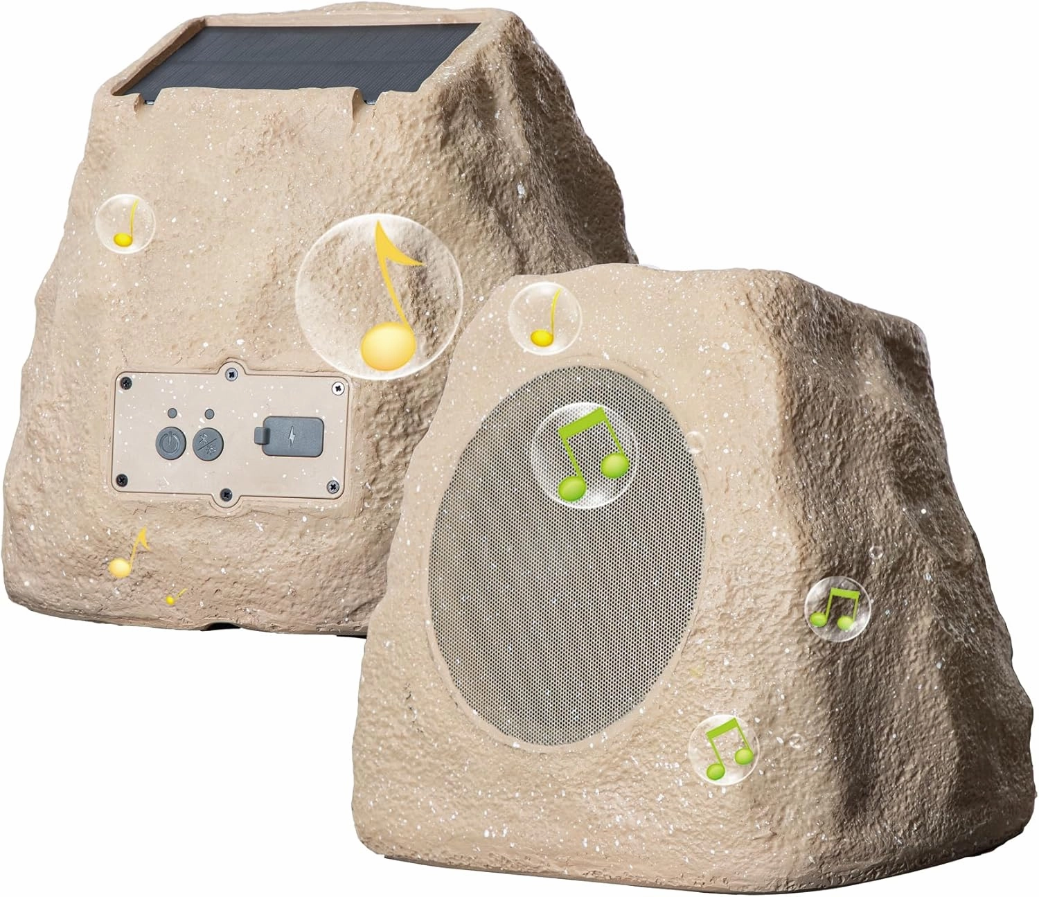 Outdoor Rock Speaker 60W Deep Bass Multi-Sync up to 100 Speakers Auto-Pairing, IPX7 Waterproof Solar-Powered with LED Lights Perfect for Pool, Garden, Patio, Ideal for Music Entertainers - 2 Pack wireless speakers,portable Bluetooth speaker,multiroom speak