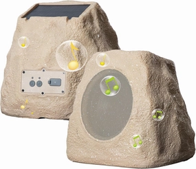 Outdoor Rock Speaker 60W Deep Bass Multi-Sync up to 100 Speakers Auto-Pairing, IPX7 Waterproof Solar-Powered with LED Lights Perfect for Pool, Garden, Patio, Ideal for Music Entertainers - 2 Pack wireless speakers,portable Bluetooth speaker,multiroom speak