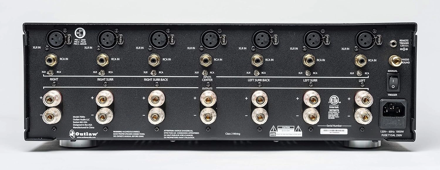 Outlaw Model 7000x 7000 x 7-Channel Power Amplifier | 7x130 Watts Continuous | High Current Amplifier | XLR & RCA Inputs |
