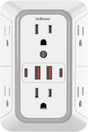 Outlet Extender Surge Protector - 6 Outlet Splitter with 4 USB Ports (2 USB C), Multiple Plug Expander Wall Charger, 3 Sided Multi Plug Wall Adapter Power Strip for Home Office Kitchen Travel power cord,hi-fi power cable,AC power lead,