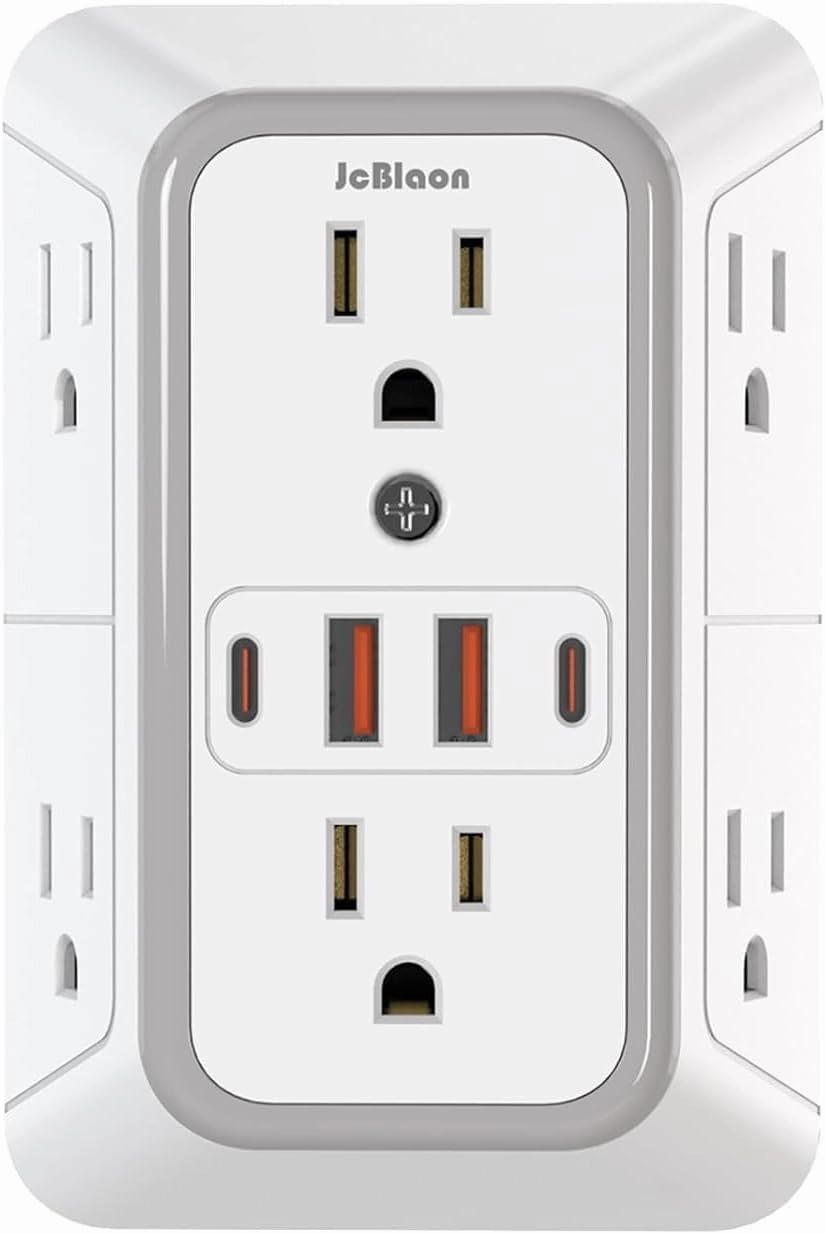 Outlet Extender Surge Protector - 6 Outlet Splitter with 4 USB Ports (2 USB C), Multiple Plug Expander Wall Charger, 3 Sided Multi Plug Wall Adapter Power Strip for Home Office Kitchen Travel power cord,hi-fi power cable,AC power lead,