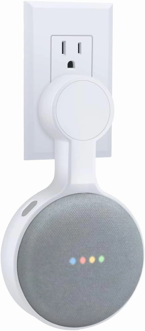 Outlet Wall Mount Holder for Google Home Nest Mini (1st & 2nd Generation), A Space-Saving Accessories for Google Home Mini Voice Assistant (White) smart audio hub,voice control speaker,Alexa compatible audio,