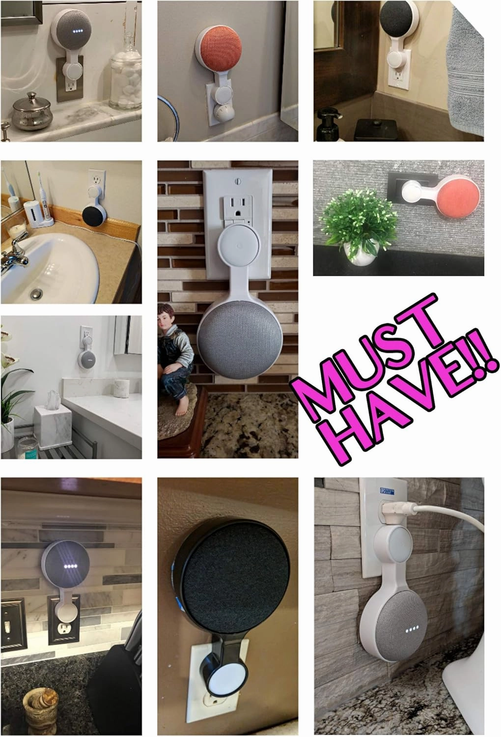 Outlet Wall Mount Holder for Google Home Nest Mini (1st & 2nd Generation), A Space-Saving Accessories for Google Home Mini Voice Assistant (White)