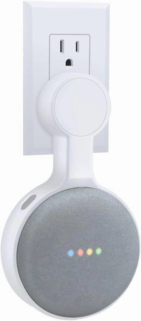 Outlet Wall Mount Holder for Google Home Nest Mini (1st & 2nd Generation), A Space-Saving Accessories for Google Home Mini Voice Assistant (White) smart audio hub,voice control speaker,Alexa compatible audio,