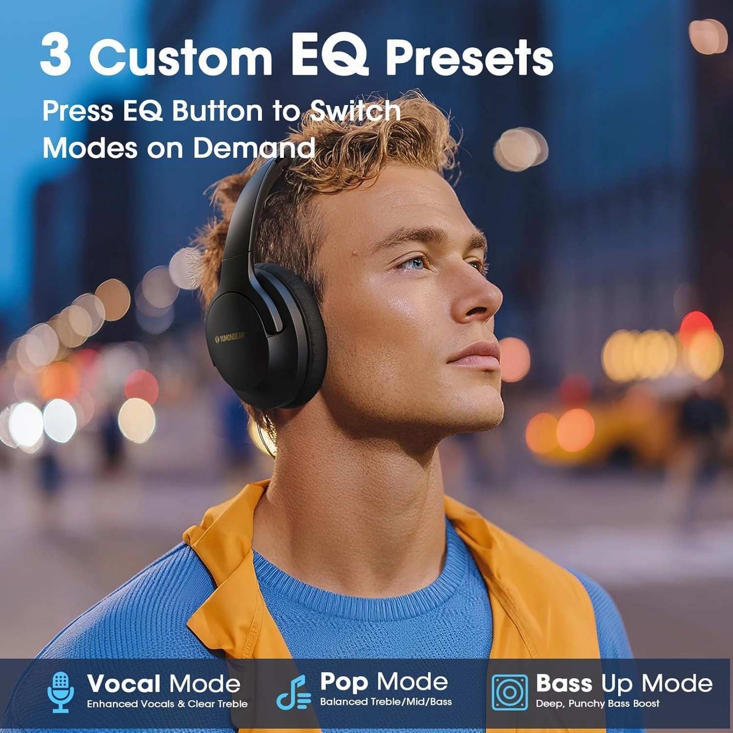Over Ear Headphones Wireless 80H Playtime, Bluetooth Headphones Over Ear with 3 EQ Modes, Built-in ENC Mic,Deep Bass, HiFi Stereo Foldable 5.4 Bluetooth Headset for Phone PC Travel Gym Workout Office